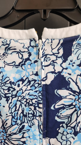 Lilly Pulitzer Sleeveless Blue Floral Cotton Dress with white trim