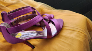 Lulu Townsend Purple Satin High Heeled Strappy Shoes