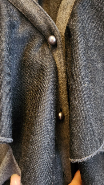 Samuel Dong Ruffle Front Gray and Black Fleece Coat