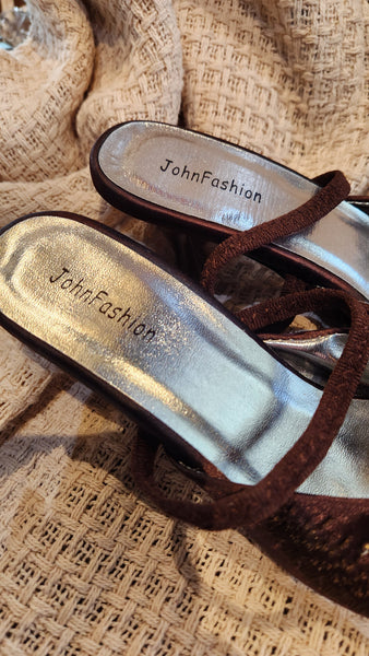 John Fashion Brown Silk Heels
