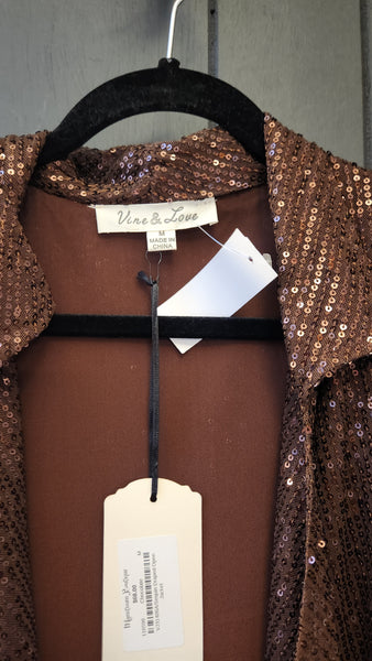 Vine and Love Brown Sequin Drape Cardigan