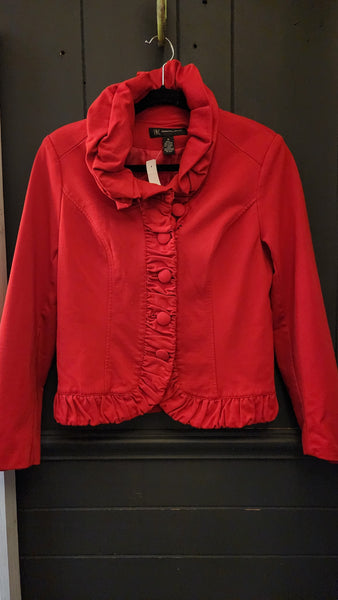 INC Red Ruffle Trim Blazer