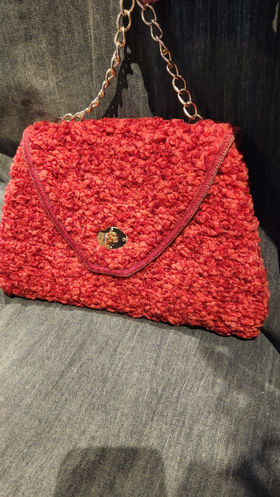Vintage Carpet Bag Purse with Gold Chain Handle