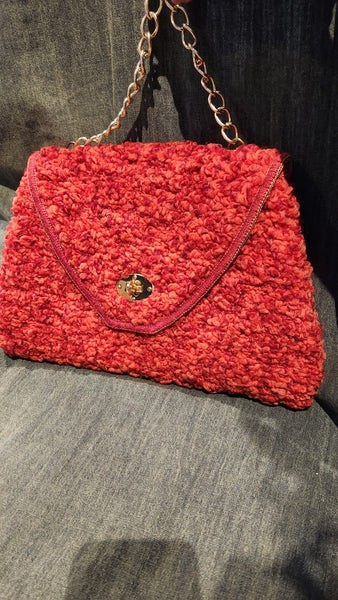 Vintage Carpet Bag Purse with Gold Chain Handle