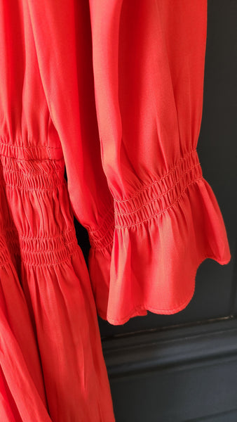 Joie Smocked Waist Bright Orange Tiered Dress