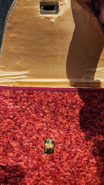 Vintage Carpet Bag Purse with Gold Chain Handle