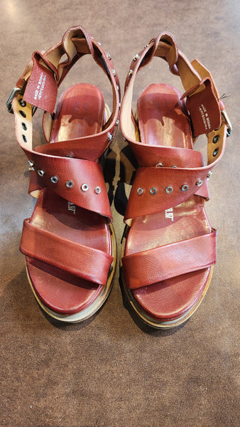 A.S. 98 Dark Red Leather Strappy Sandals