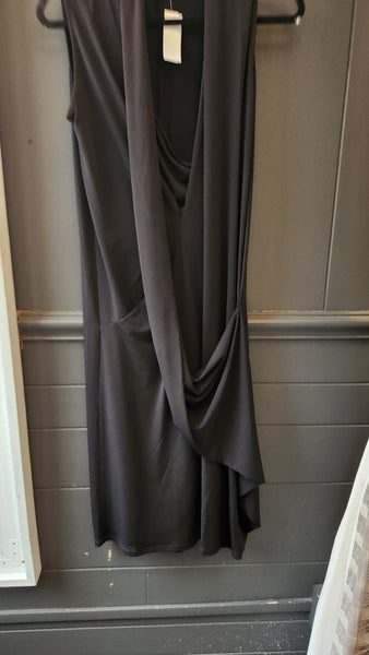 Kozan Sleeveless Faux Wrap Black Knit Dress