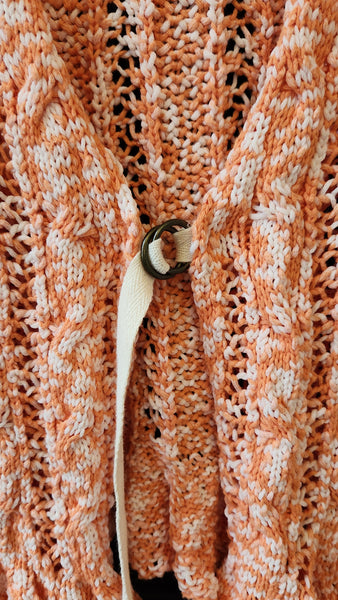 Free People Orange and White Crocheted Cardigan Sweater