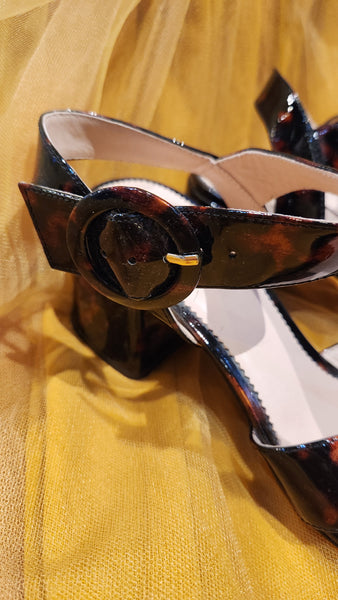 J Crew Chunky Tortoise block heel sandals