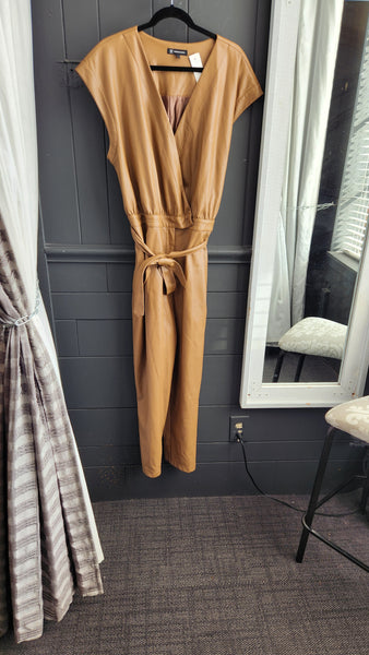 INC Faux Leather Tan Jumpsuit