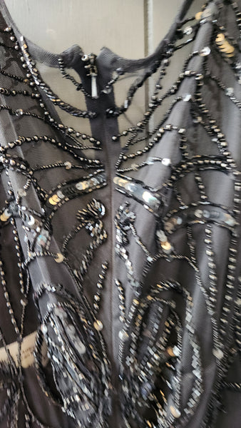 Ashley Lauren Black Short Sleeve Beaded Gown