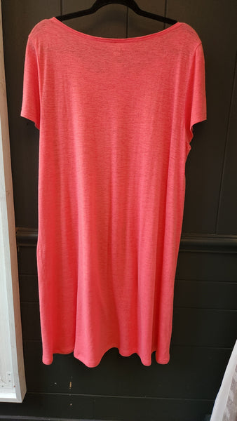 Eileen Fisher Short Sleeved Coral Tee Shirt Linen Blend Dress