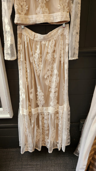 Altar'd State Long Cream Applique Floral Maxi Skirt