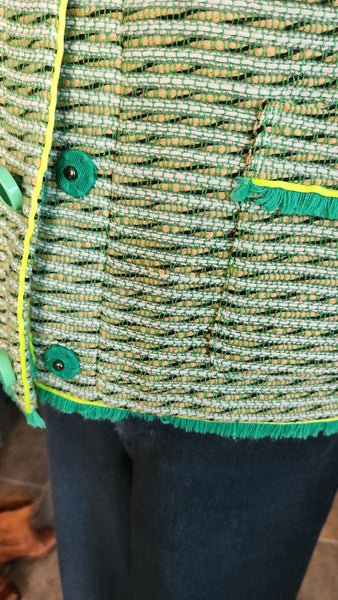 J Crew Green Fringe Trim Blazer