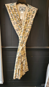 Effie's Heart Sleeveless Wrap Dress with Vintage Train Car Pattern