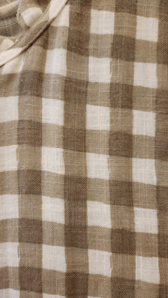 Studio Boheme Long Sleeve Tan Linen Check Dress