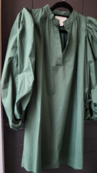 Pomander Place Emerald Green Puff Sleeve Dress