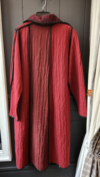 Cynthia Ashby Long Quilted Burgundy Artistic Coat