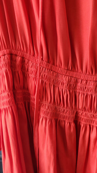 Joie Smocked Waist Bright Orange Tiered Dress