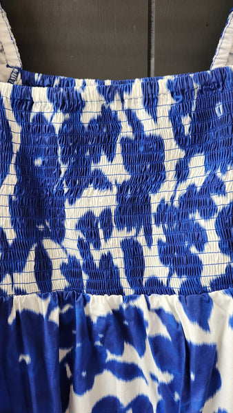 Tuckernuck Blue and White Floral Smocked Maxi Dress