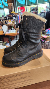 Dr. Marten’s Amilita Aunt Sally Black Leather Faux Fur Lined Boot.
