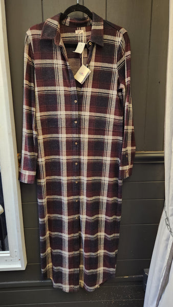 Faherty Long Sleeve Plaid Maxi Dress