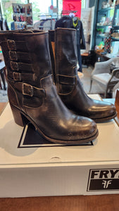 Frye Espresso Brown Leather Boots with decorative Buckle Work