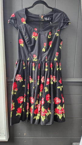 Hell Bunny Black with Rose Floral Dress