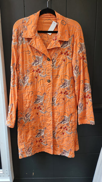 Johnny Was Embroidered Orange Orient Dragon Long Coat Duster