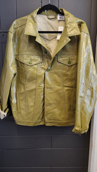 Princess Polly Olive Green Patent  Leather Jacket