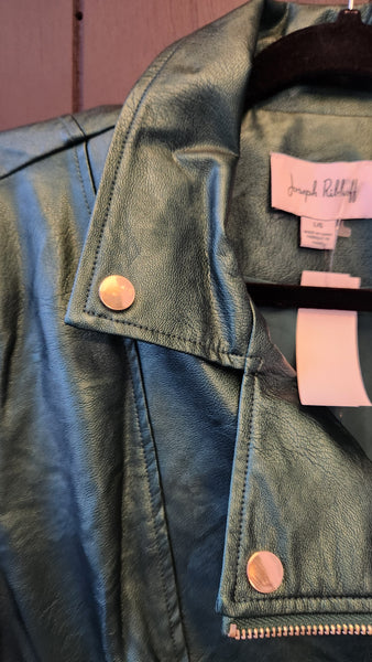 Joseph Ribkoff Metallic Teal  Faux Leather Jacket