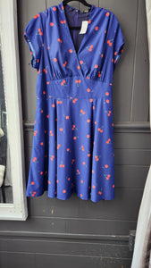 eShakti Cap Sleeve Navy Dress with Cherries