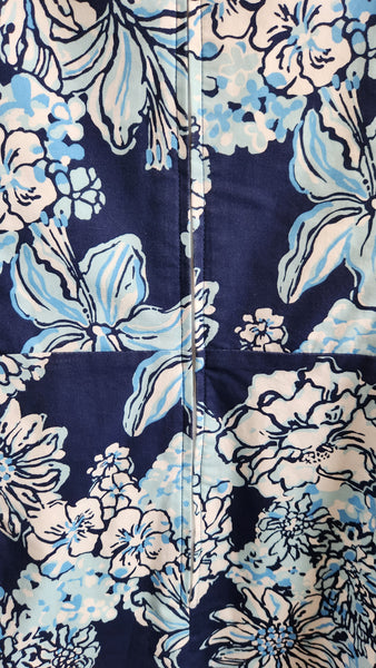 Lilly Pulitzer Sleeveless Blue Floral Cotton Dress with white trim