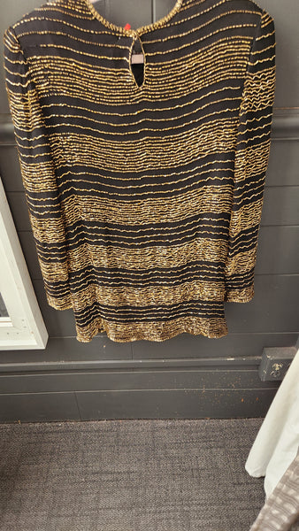 Vintage Gold Beading on Black tunic top