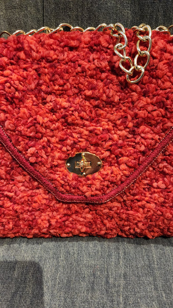 Vintage Carpet Bag Purse with Gold Chain Handle
