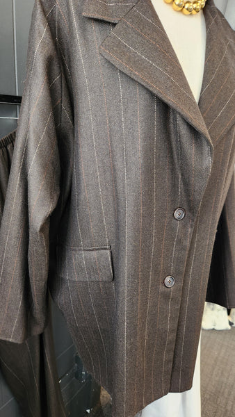 Shamask Brown Pinstripe Wool Blazer