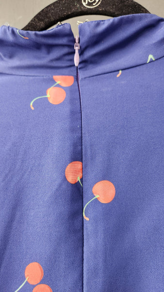 eShakti Cap Sleeve Navy Dress with Cherries