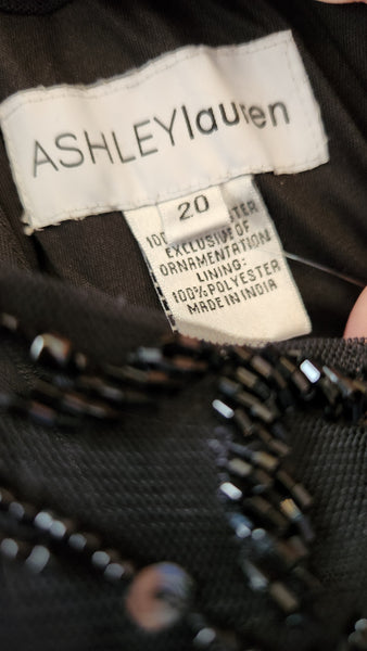Ashley Lauren Black Short Sleeve Beaded Gown