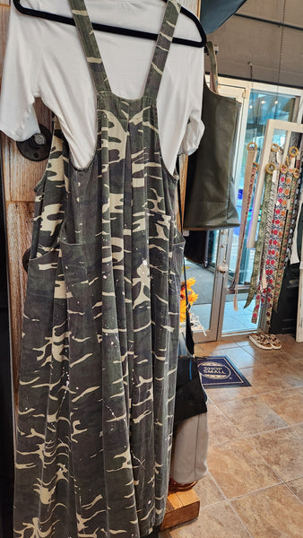 Camo Print Wide Leg Overalls
