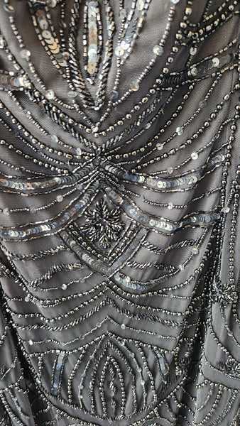 Ashley Lauren Black Short Sleeve Beaded Gown
