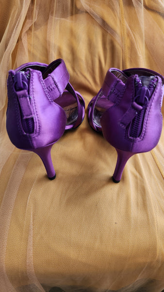 Lulu Townsend Purple Satin High Heeled Strappy Shoes