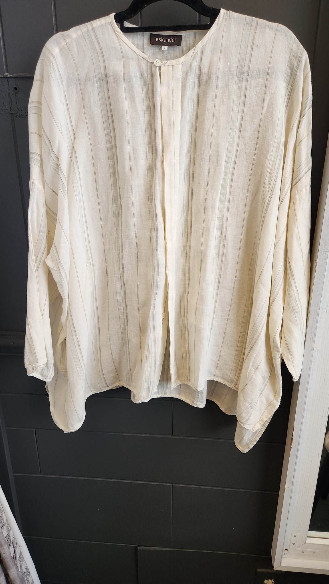 Eskandar Beige Linen Short Kimono