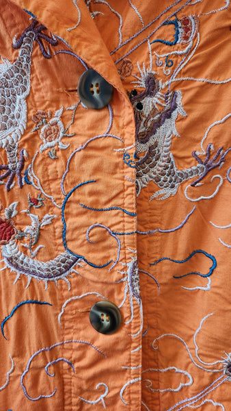 Johnny Was Embroidered Orange Orient Dragon Long Coat Duster