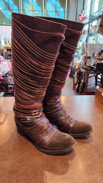 Freebird Leather Boots with Laser Cut Stripes of Leather