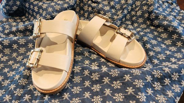 Jason Wu Double Bamboo Buckle Slide Sandals Gold Accents