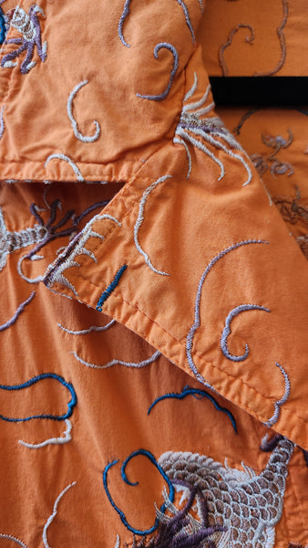 Johnny Was Embroidered Orange Orient Dragon Long Coat Duster