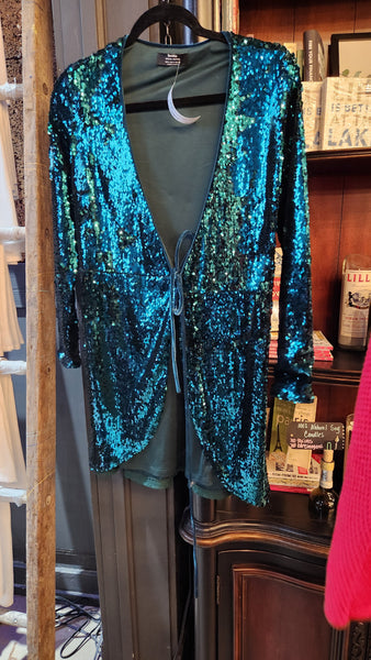 Bershka Blue Green Sequin Wrap  Top/Jacket