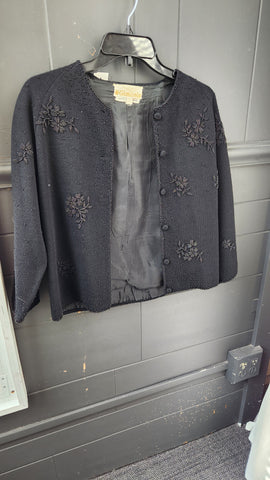 Vintage Gimbels Black Beaded Cardigan