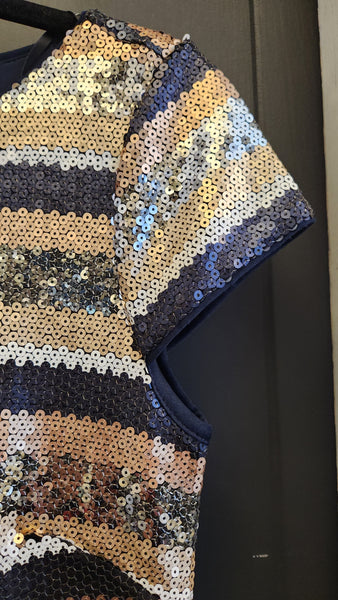 Vince Camuto Cap Sleeve Striped Sequin Dress